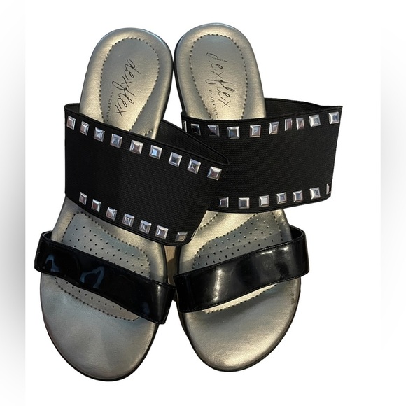 Dexflex by Dexter black strappy stuffed wedges size 6 - Picture 3 of 5